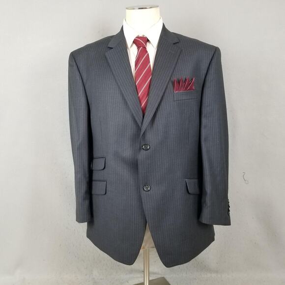Joseph Abboud Blazer Mens 46S Charcoal Wool Pinstripe Two Button Notch Jacket - Picture 1 of 16